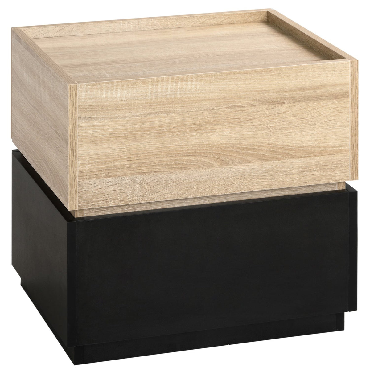 Bedside table with drawer, stackable nightstand, drawer cabinet, bedroom nightstand, chipboard, black + natural, 50 x 40 x 47.5 cm