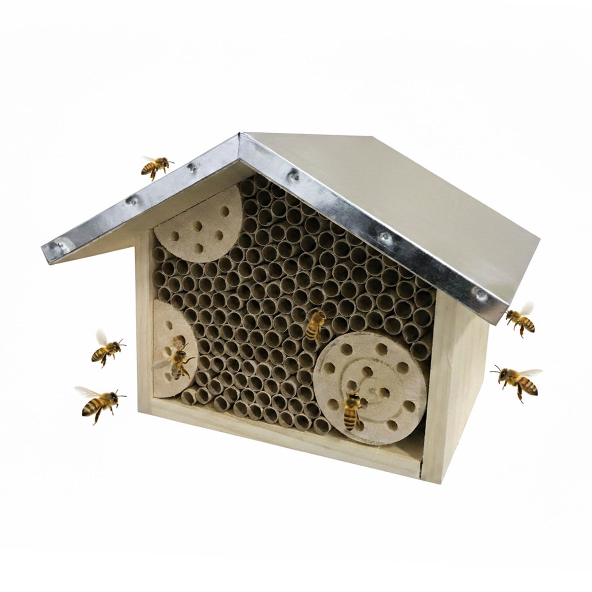 Bee Hotel with Metal Roof for Wild Bees