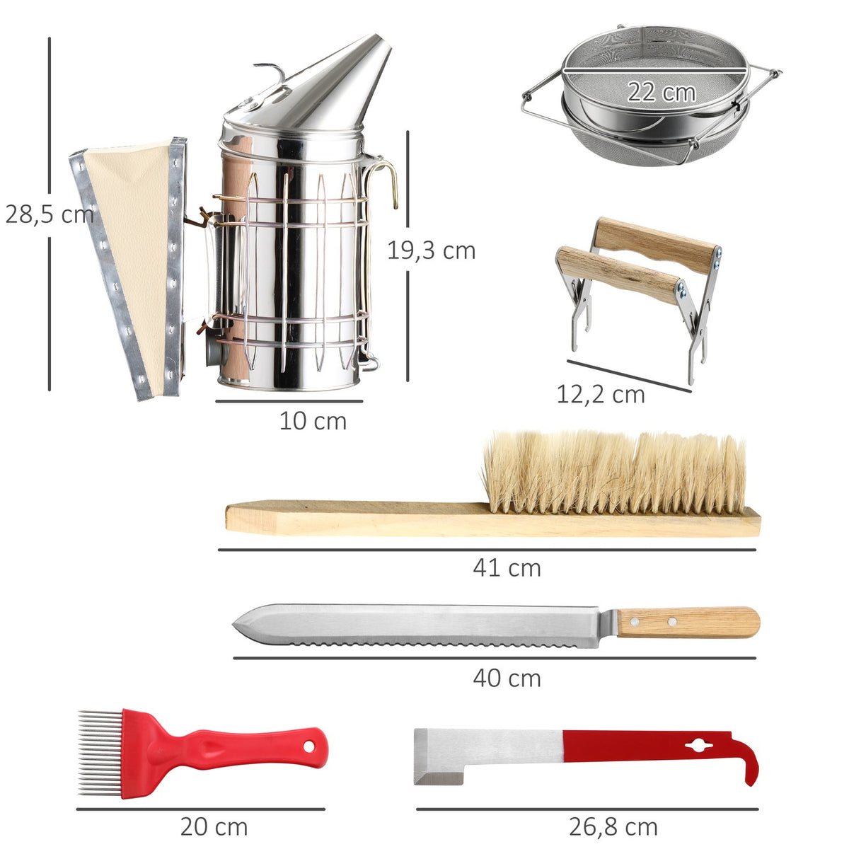 Beekeeping Tool Set 7 Piece Beekeeping Kit With Smoker, Hive Chisel, Beekeeping Brush, Starter Kit, Rustproof