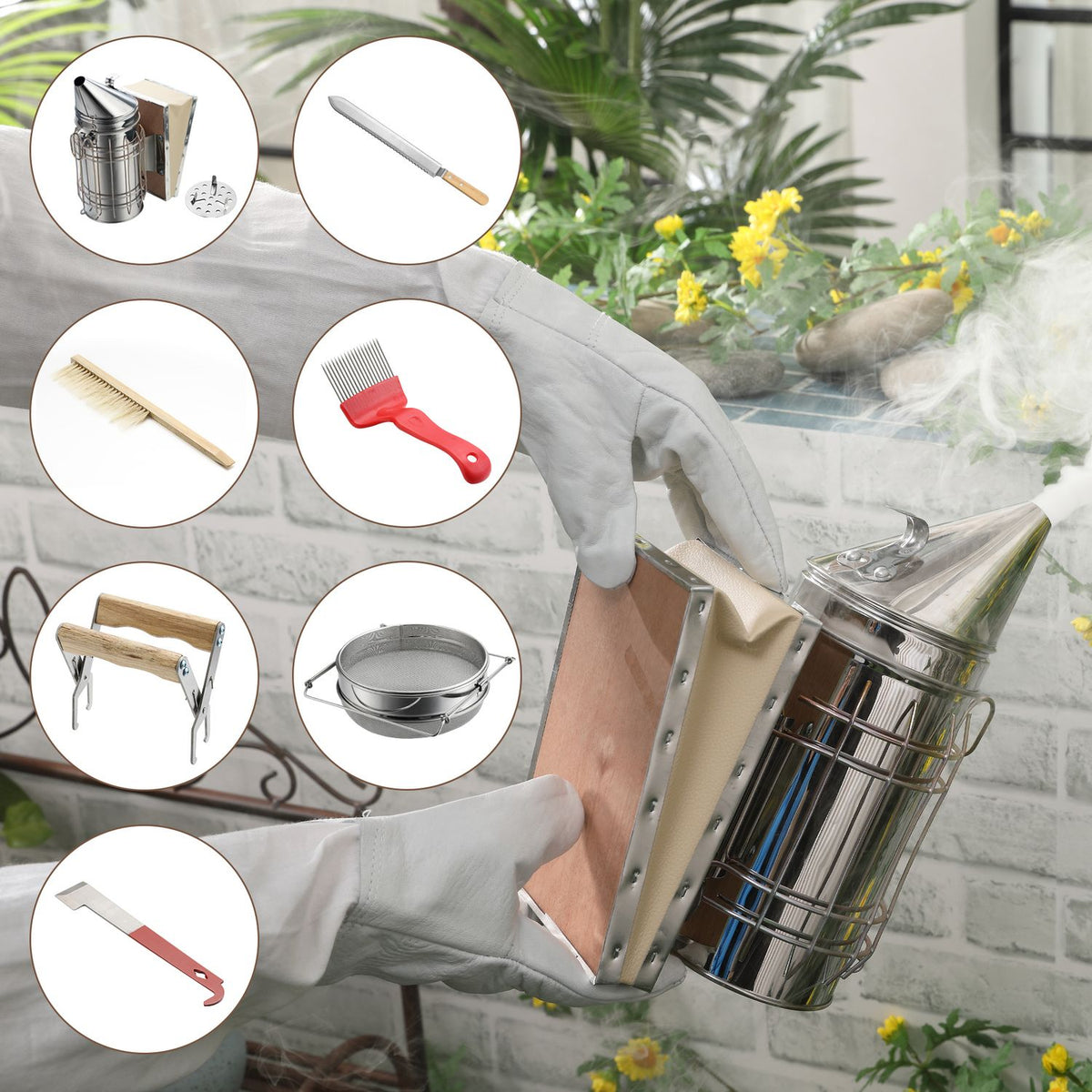 Beekeeping Tool Set 7 Piece Beekeeping Kit With Smoker, Hive Chisel, Beekeeping Brush, Starter Kit, Rustproof