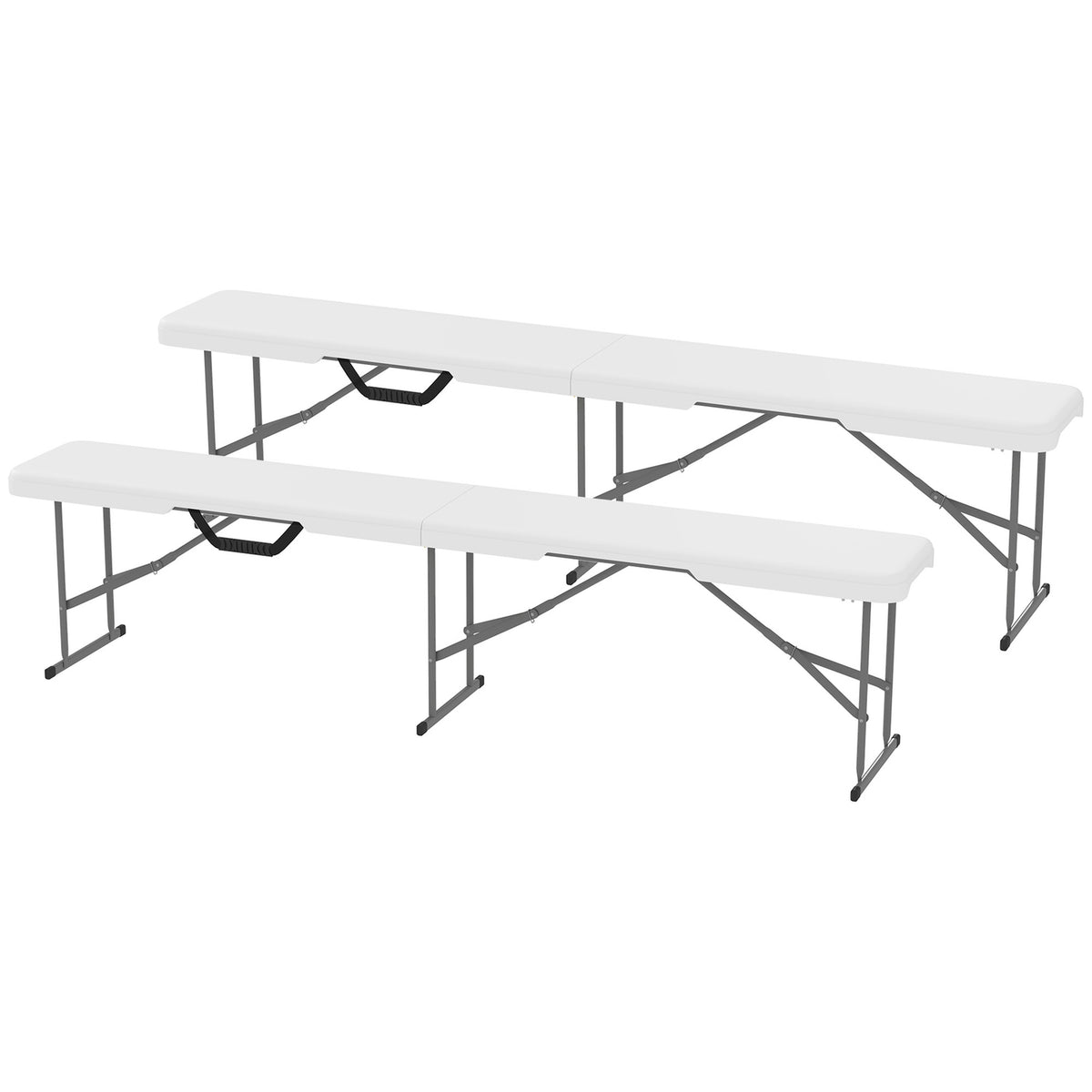 Beer tent bench, folding bench, foldable party bench with carrying handle, metal legs, weatherproof for 2 people, indoor, outdoor, can hold up to 240 kg, white