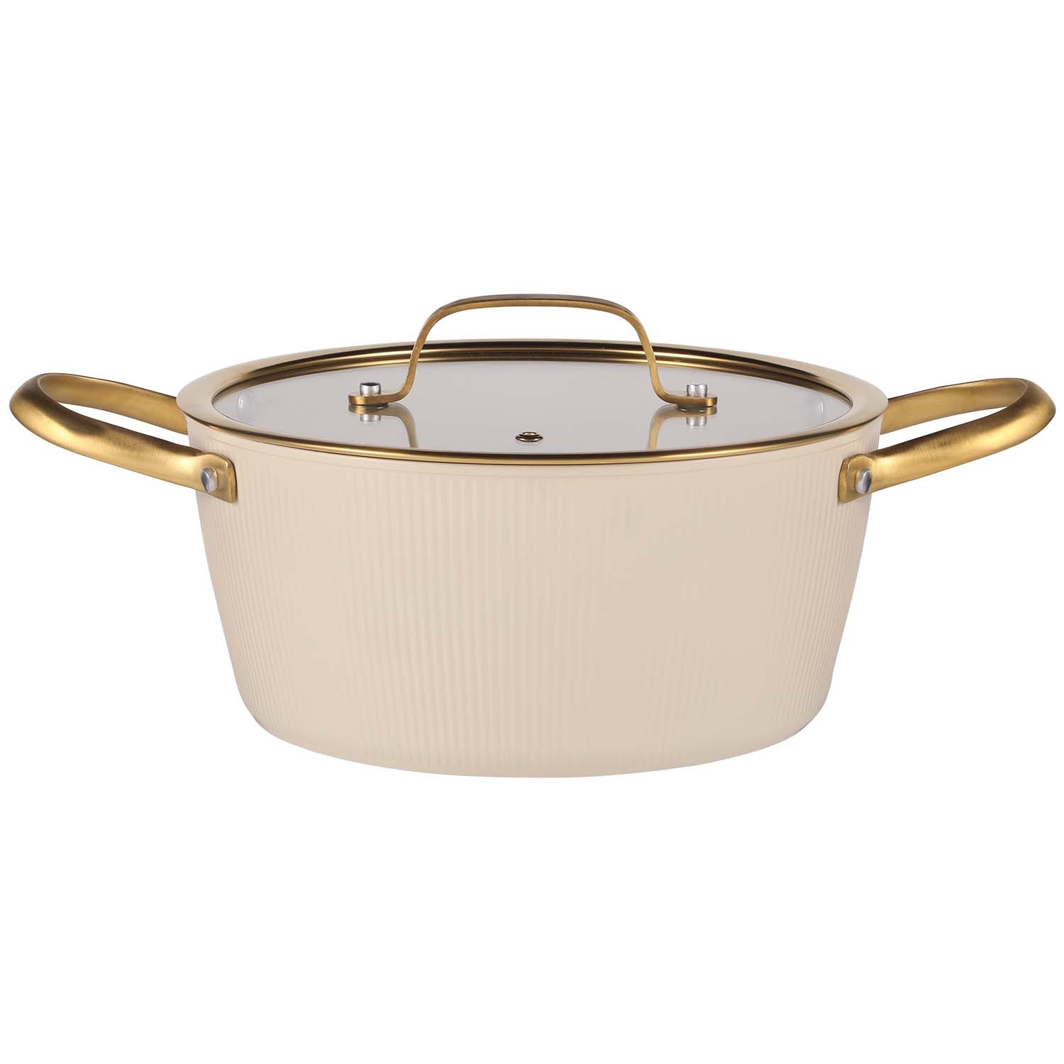 Beige 24 cm Aluminum Pot with Lid, 4.4 L Capacity