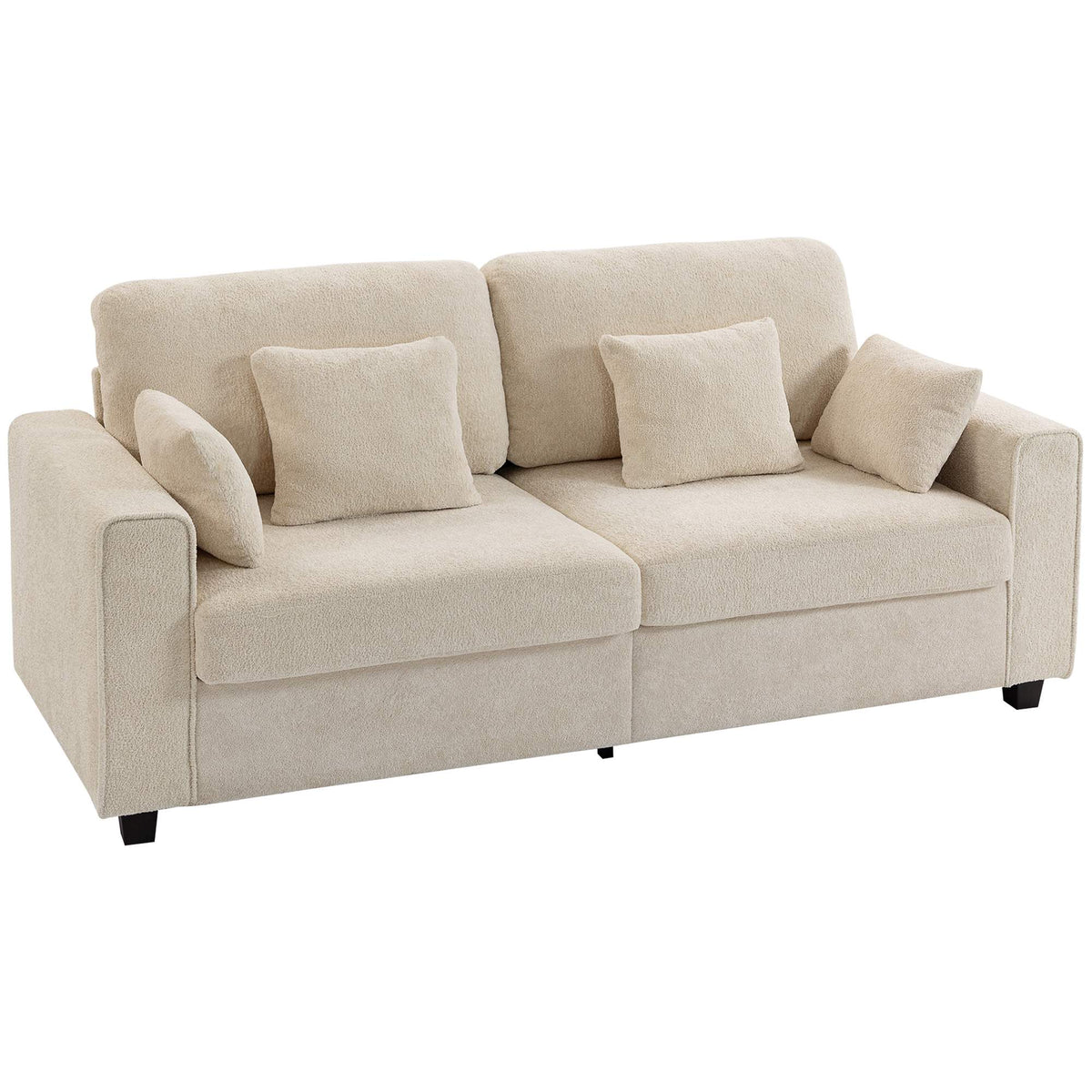 Beige 3-Seater Sofa with Velvet Fabric and Deep Seat