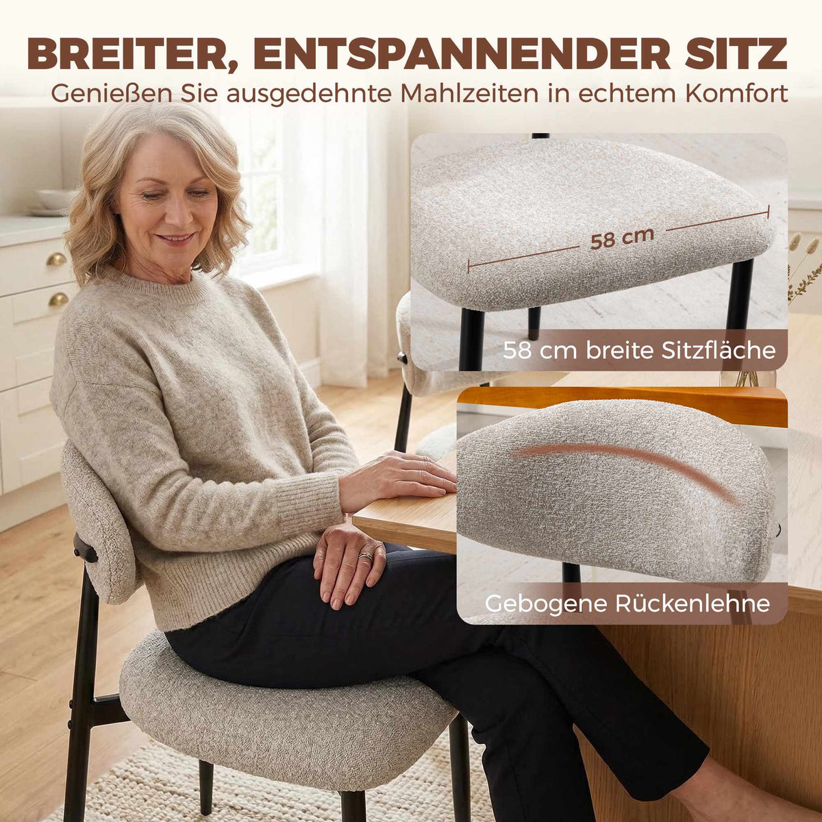 Beige Dining Chairs Set of 2 with Padded Seats and Steel Legs
