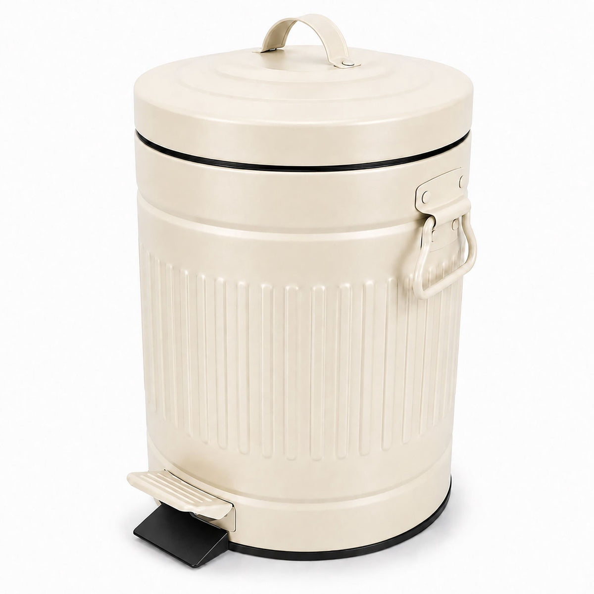 Beige Retro Bathroom Pedal Bin, 5L Capacity, Soft-Close Lid