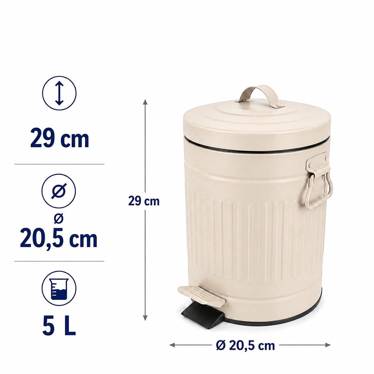 Beige Retro Bathroom Pedal Bin, 5L Capacity, Soft-Close Lid