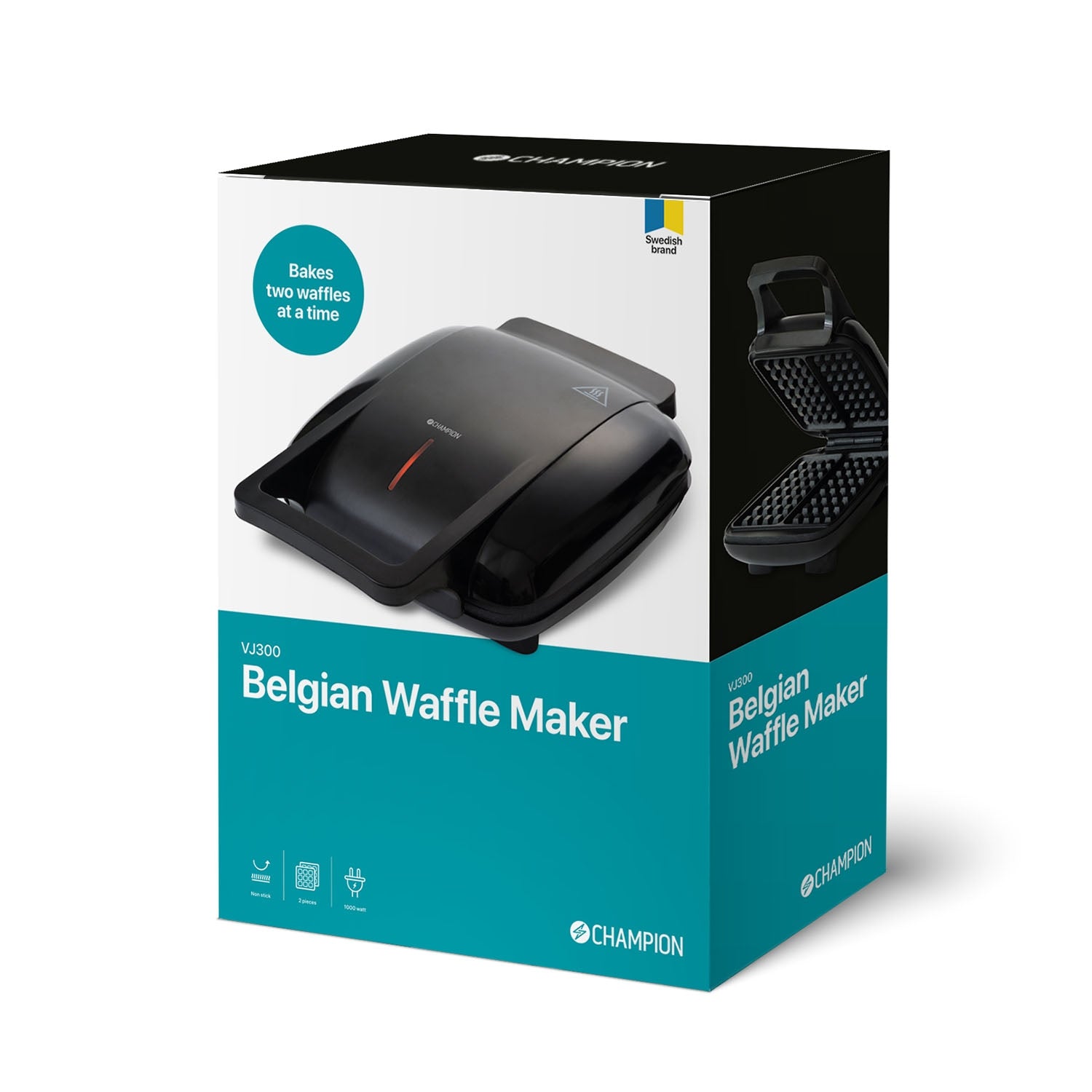 Belgian Waffle Iron Double 1000W VJ300 Black