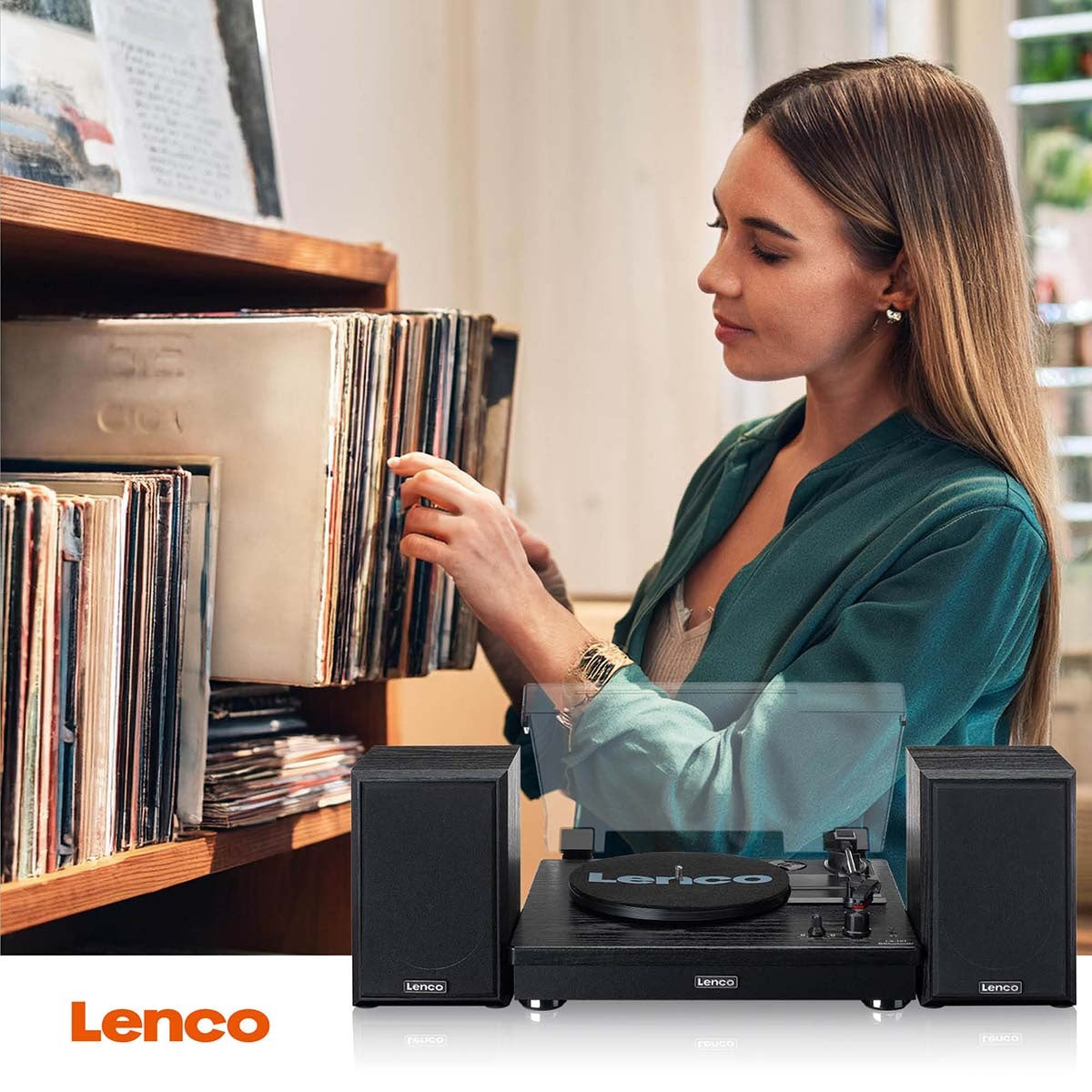 Belt drive wooden Record Player with Bluetooth reception transmisson and 2 external speakers