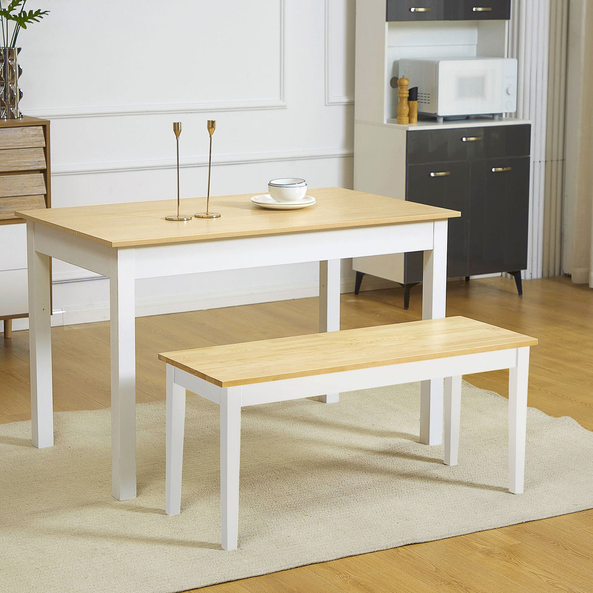 Bench 2-Seater Dining Bench Wooden Bench, Kitchen Bench, Living Room Bench For Kitchen, Entrance, Load Capacity Up To 220 Kg, Pine Wood, White, 102 X 36 X 45 Cm