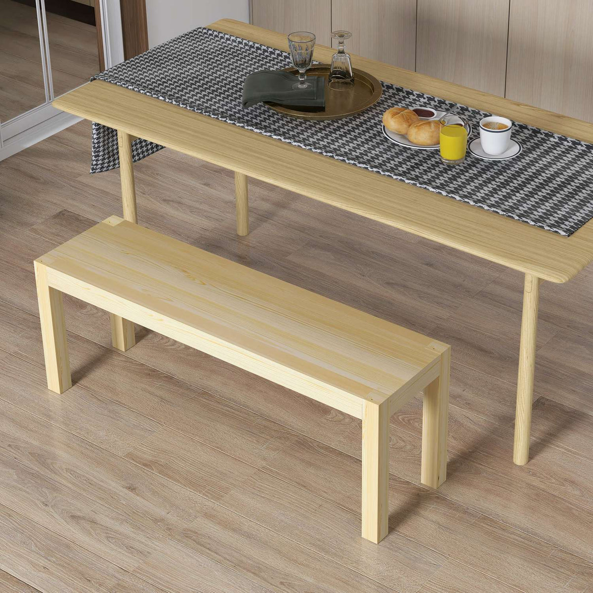 Bench 2-Seater Wooden Bench Dining Bench In Country House Style, Kitchen Bench For Living Room, Up To 240 Kg, Pine Wood, Natural, 120X33X45Cm