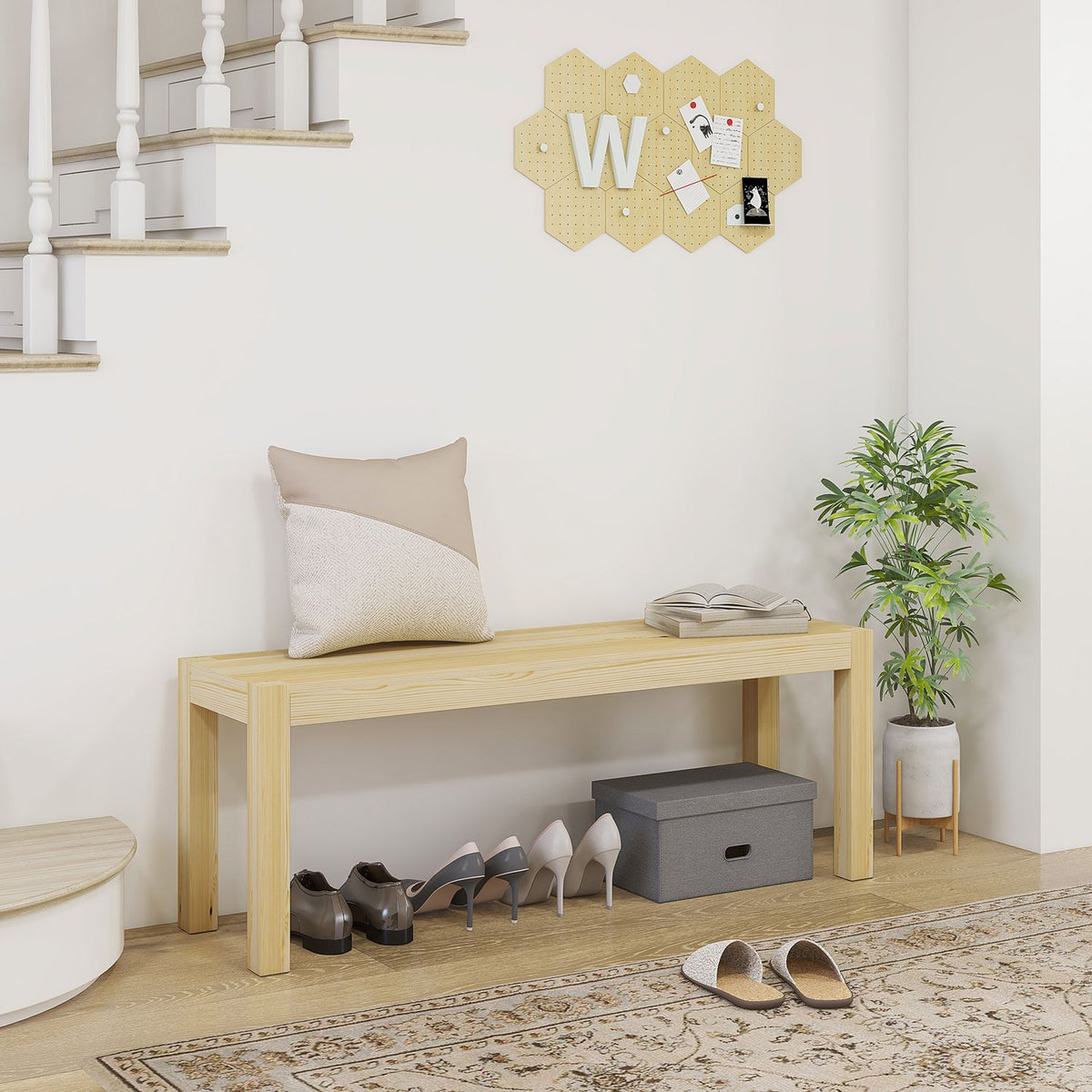 Bench 2-Seater Wooden Bench Dining Bench In Country House Style, Kitchen Bench For Living Room, Up To 240 Kg, Pine Wood, Natural, 120X33X45Cm