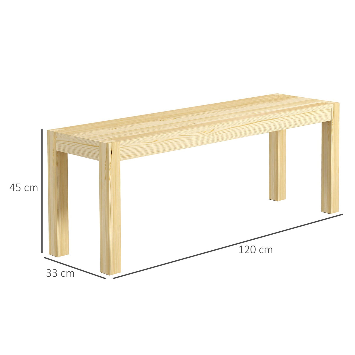 Bench 2-Seater Wooden Bench Dining Bench In Country House Style, Kitchen Bench For Living Room, Up To 240 Kg, Pine Wood, Natural, 120X33X45Cm