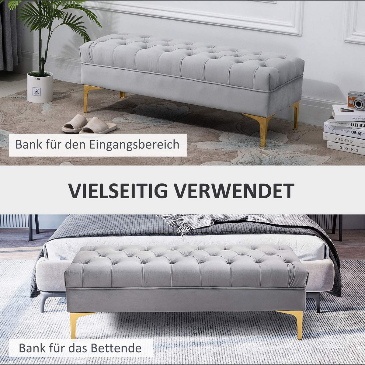Bench Bed Bench Shoe Bench With Raised Legs Velvet Light Gray 118X45X42Cm For Bedroom