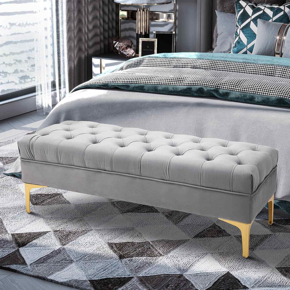 Bench Bed Bench Shoe Bench With Raised Legs Velvet Light Gray 118X45X42Cm For Bedroom