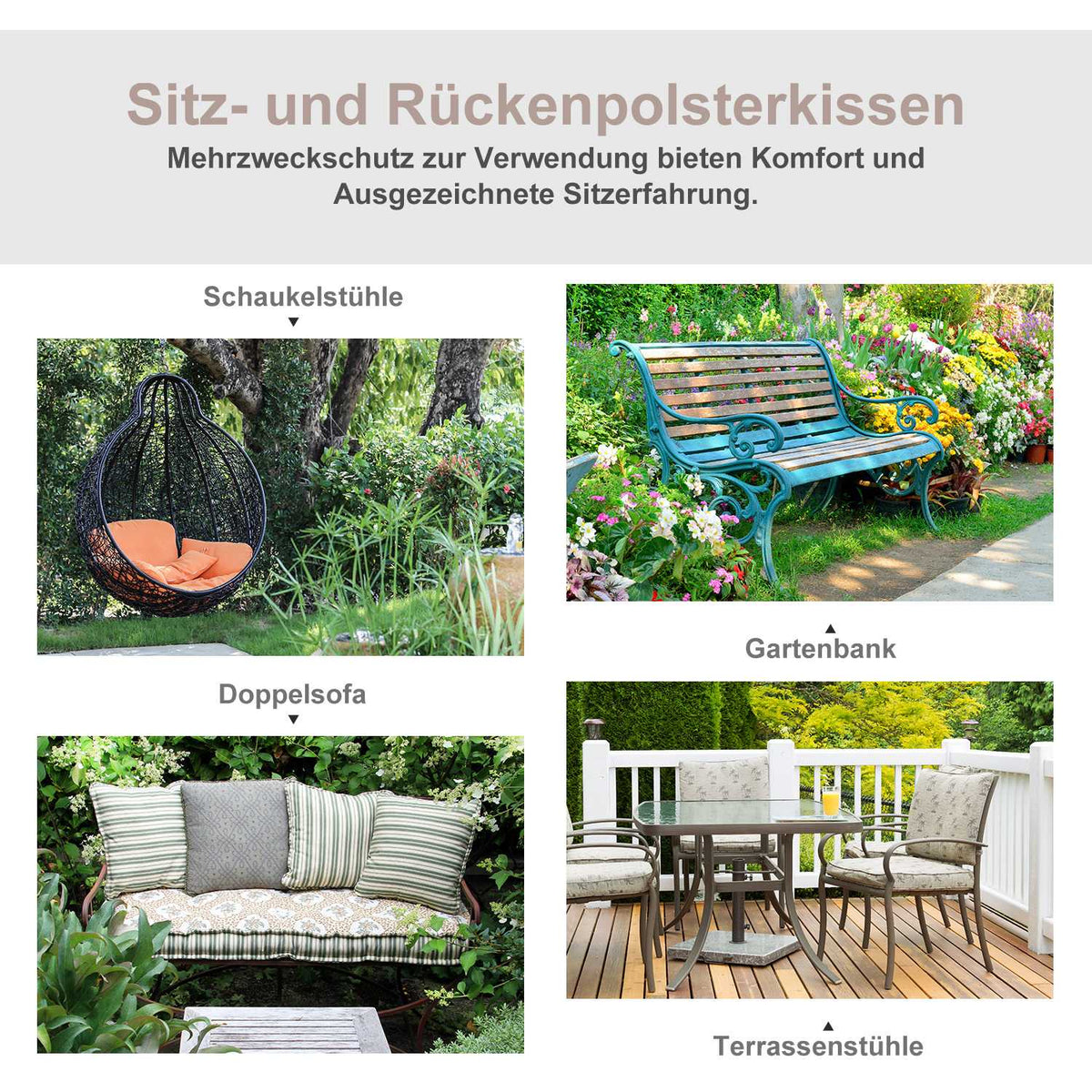 Bench Cushion Set Of 2 Seat Cushions For Garden Bench, Soft Padding Made Of Polyester, Dark Gray, 120X54X5Cm