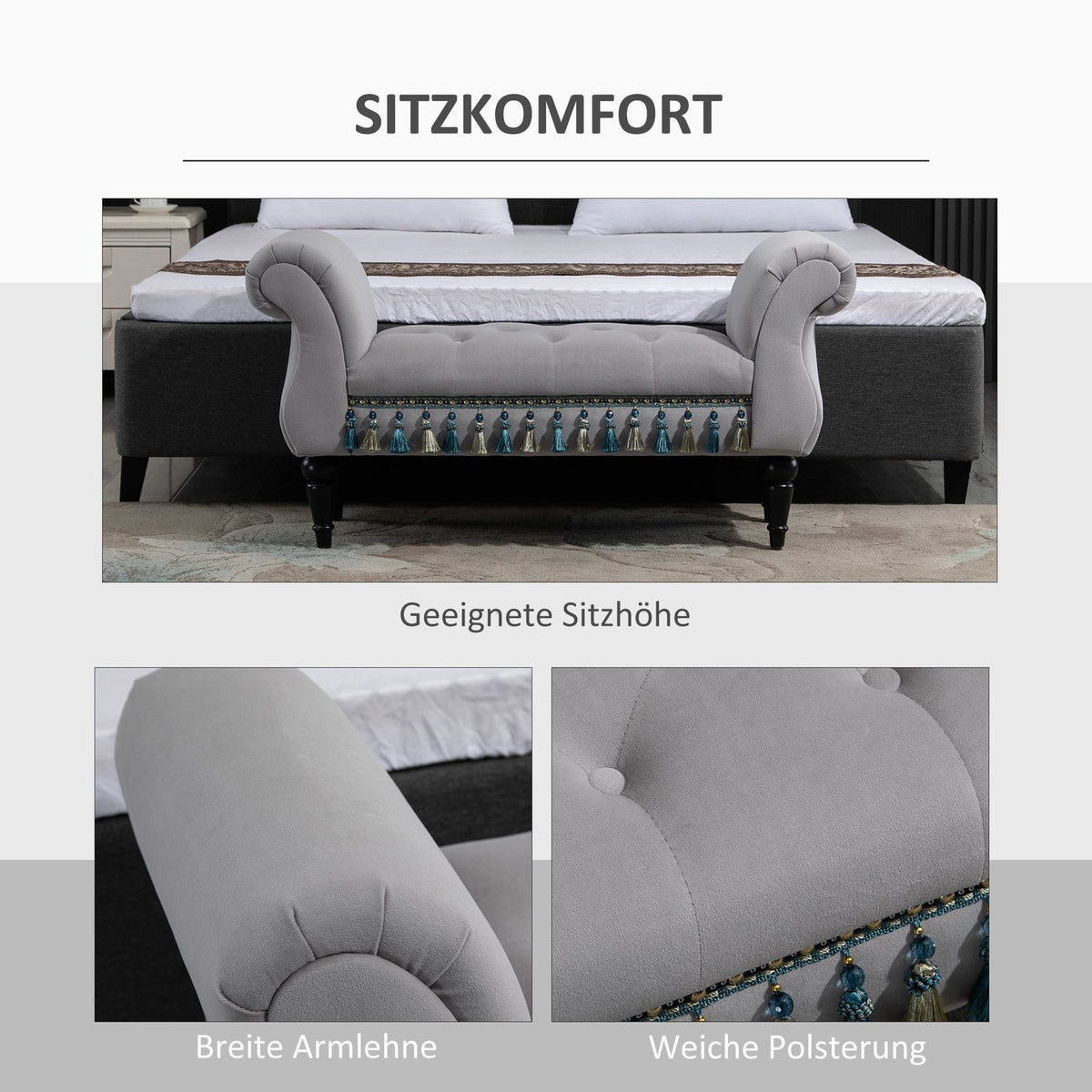 Bench Elegant Bed Stool Upholstered Bench Stool Bench Wooden Bench Made Of Polyester And Rubber Foam Gray 117 X 40 X 58 Cm
