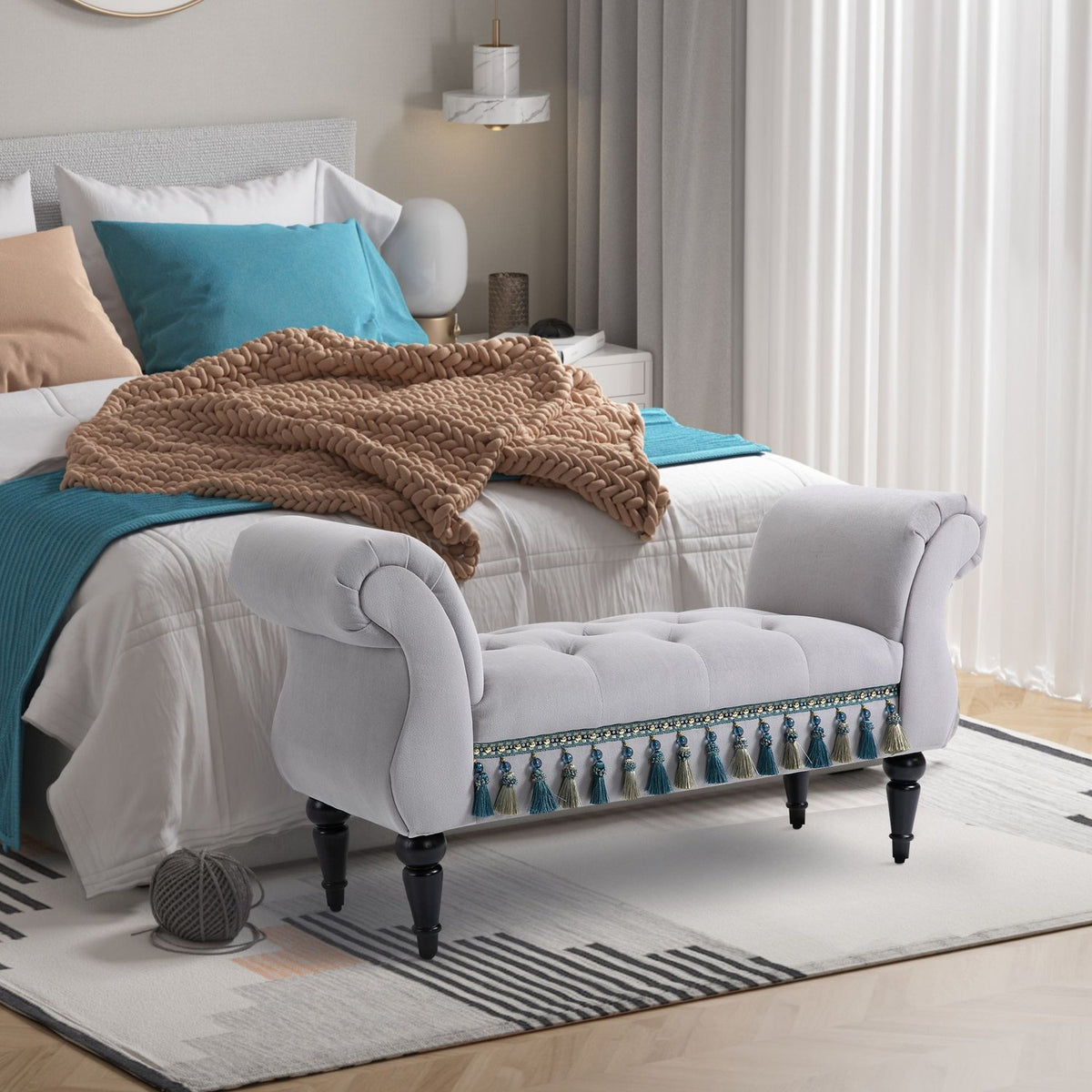 Bench Elegant Bed Stool Upholstered Bench Stool Bench Wooden Bench Made Of Polyester And Rubber Foam Gray 117 X 40 X 58 Cm