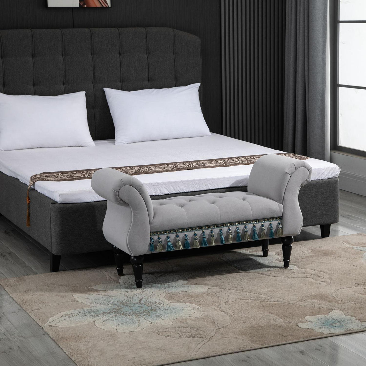 Bench Elegant Bed Stool Upholstered Bench Stool Bench Wooden Bench Made Of Polyester And Rubber Foam Gray 117 X 40 X 58 Cm