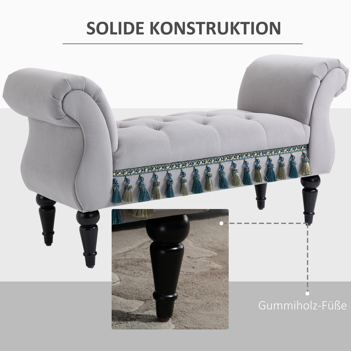 Bench Elegant Bed Stool Upholstered Bench Stool Bench Wooden Bench Made Of Polyester And Rubber Foam Gray 117 X 40 X 58 Cm