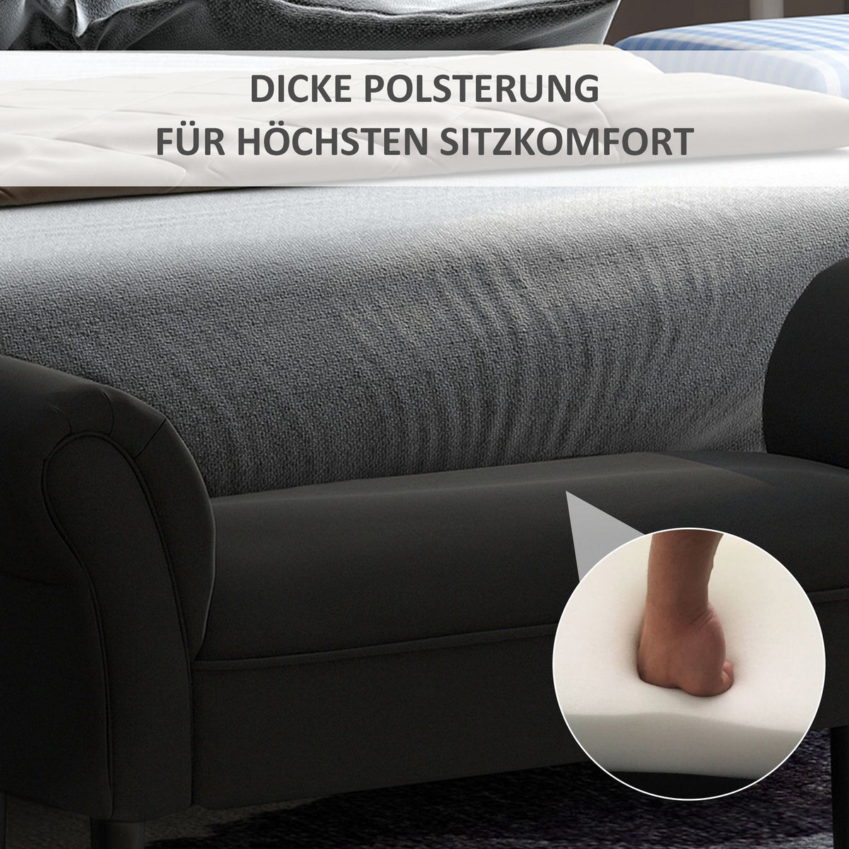 Bench For Bedroom Bed Bench, Upholstered Bench In Black, Mdf & Foam, 102X31X51Cm