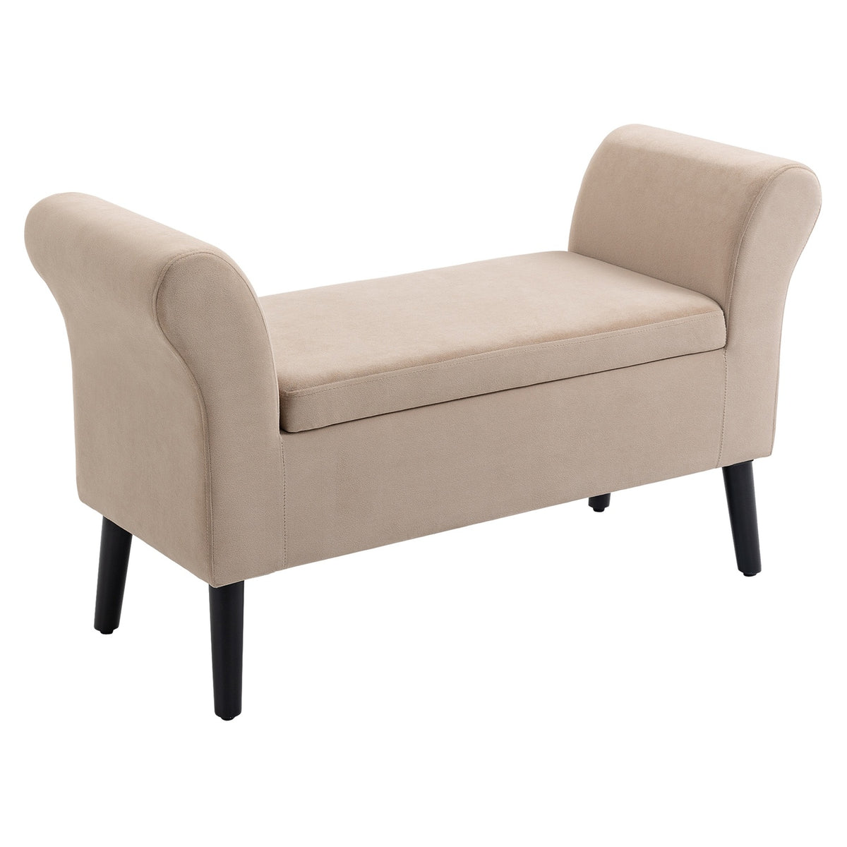 Bench For Living Room Modern Upholstered Bench With Storage Space, Velvety Polyester, Rubber Wood, Armrests, 115.5X43.5X66Cm