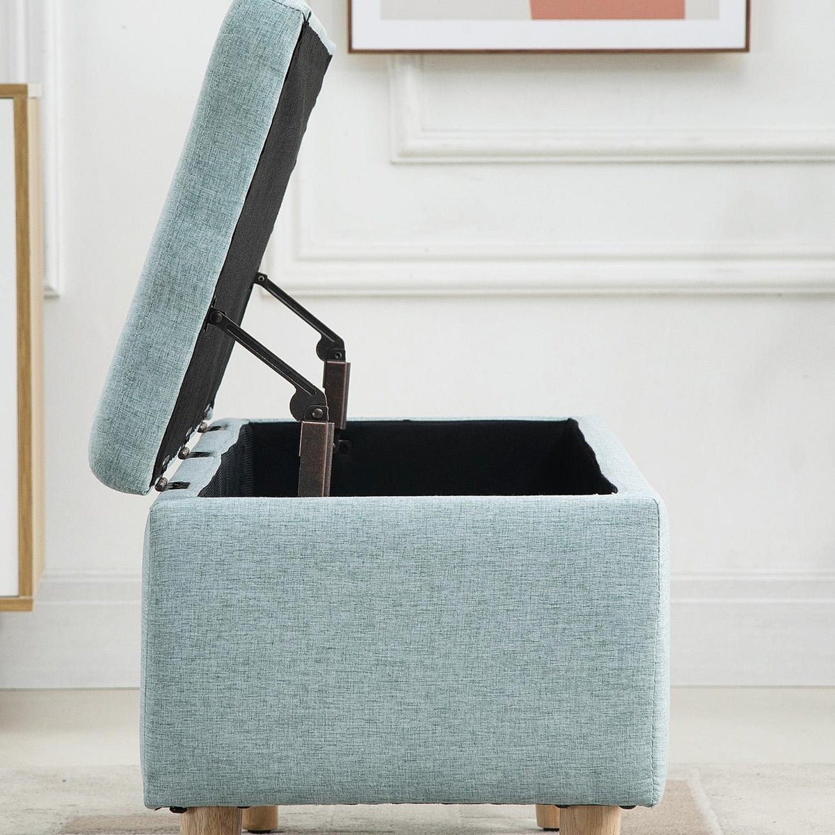Bench In Light Green Upholstered Bench With Storage Space, Linen-Like Polyester, Rubber Wood, Scandinavian Design, 110X39X45Cm