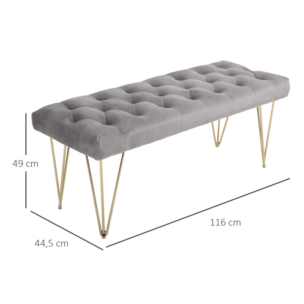 Bench In The Entrance Area Shoe Bench With Velvet Cover, Seat Chest, Velvet, Gray, 116X44.5X49Cm