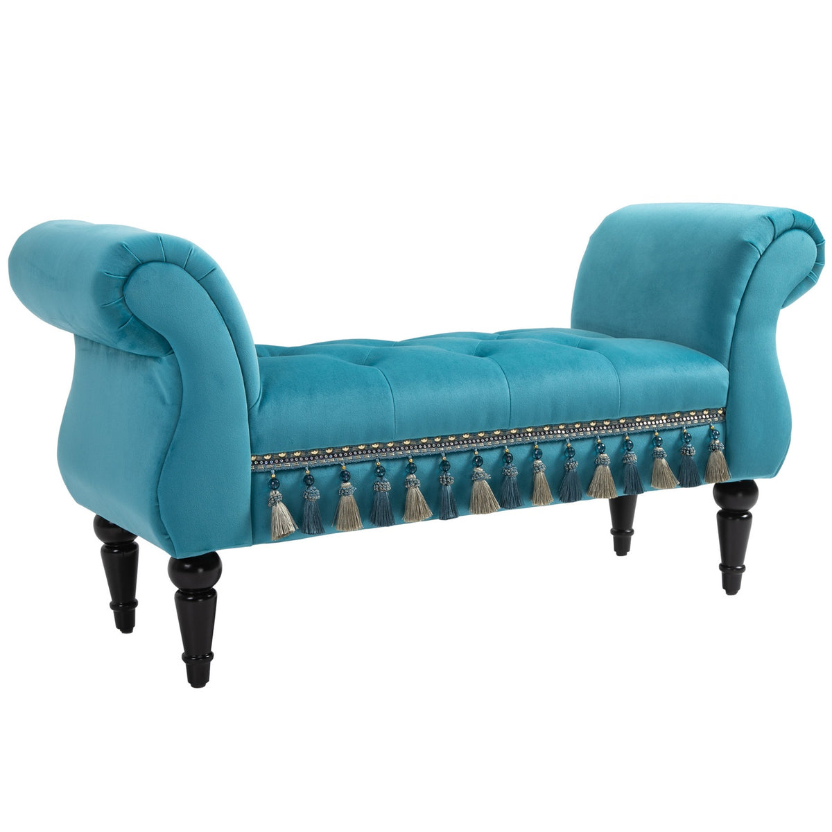 Bench Luxury Upholstered Bench Stool Bench Made Of Polyester And Rubber Foam Stylish Blue 117 X 40 X 58 Cm
