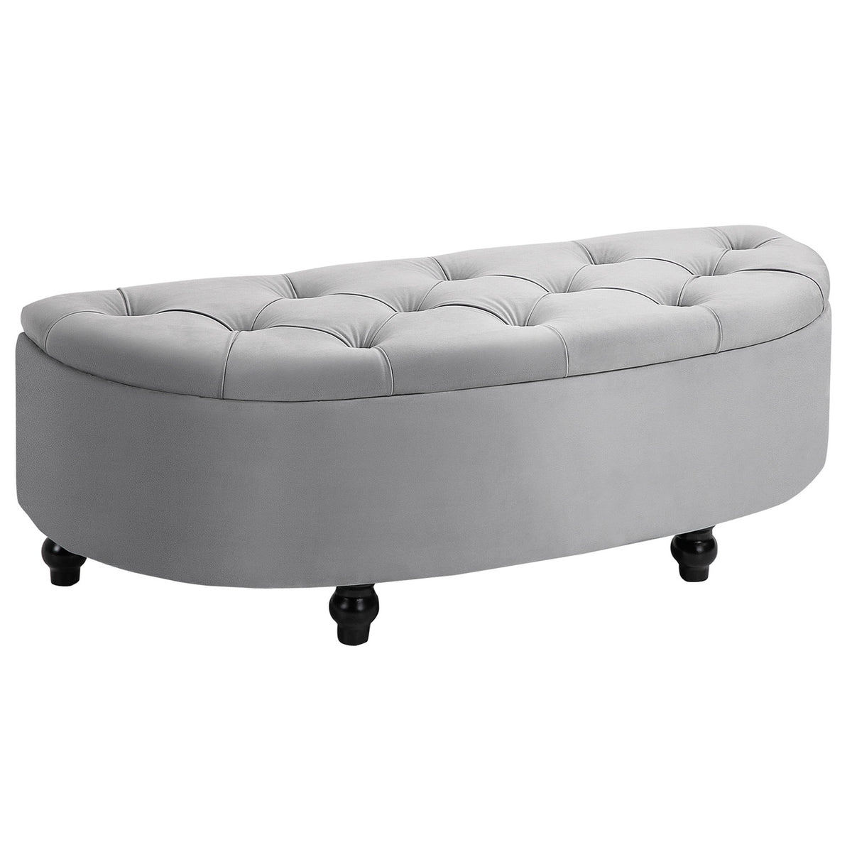 Bench Storage Stool Storage Box Footstool Velvet Touch Rubber Wood Gray Bedroom