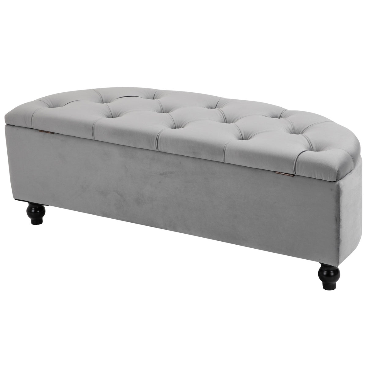 Bench Storage Stool Storage Box Footstool Velvet Touch Rubber Wood Gray Bedroom