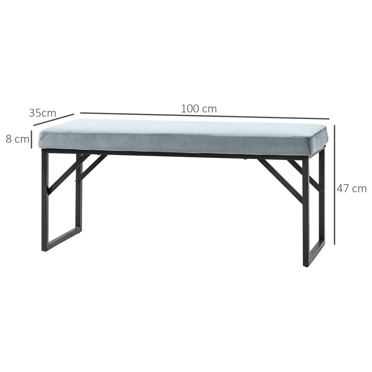 Bench, Upholstered Bench, Bed Bench In Velvet Look, Make-Up Bench, Hallway Bench For Living Room, Bedroom, Load Capacity Up To 200 Kg, Steel, Blue