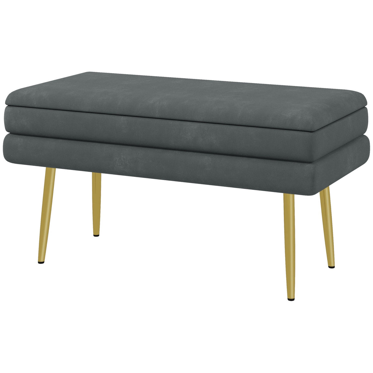 Bench Upholstered Bench Storage Space Velvet Look Bed Bench Steel Legs Shoe Bench Storage Bench Living Room Bedroom Gray 79.5X37.5X43Cm