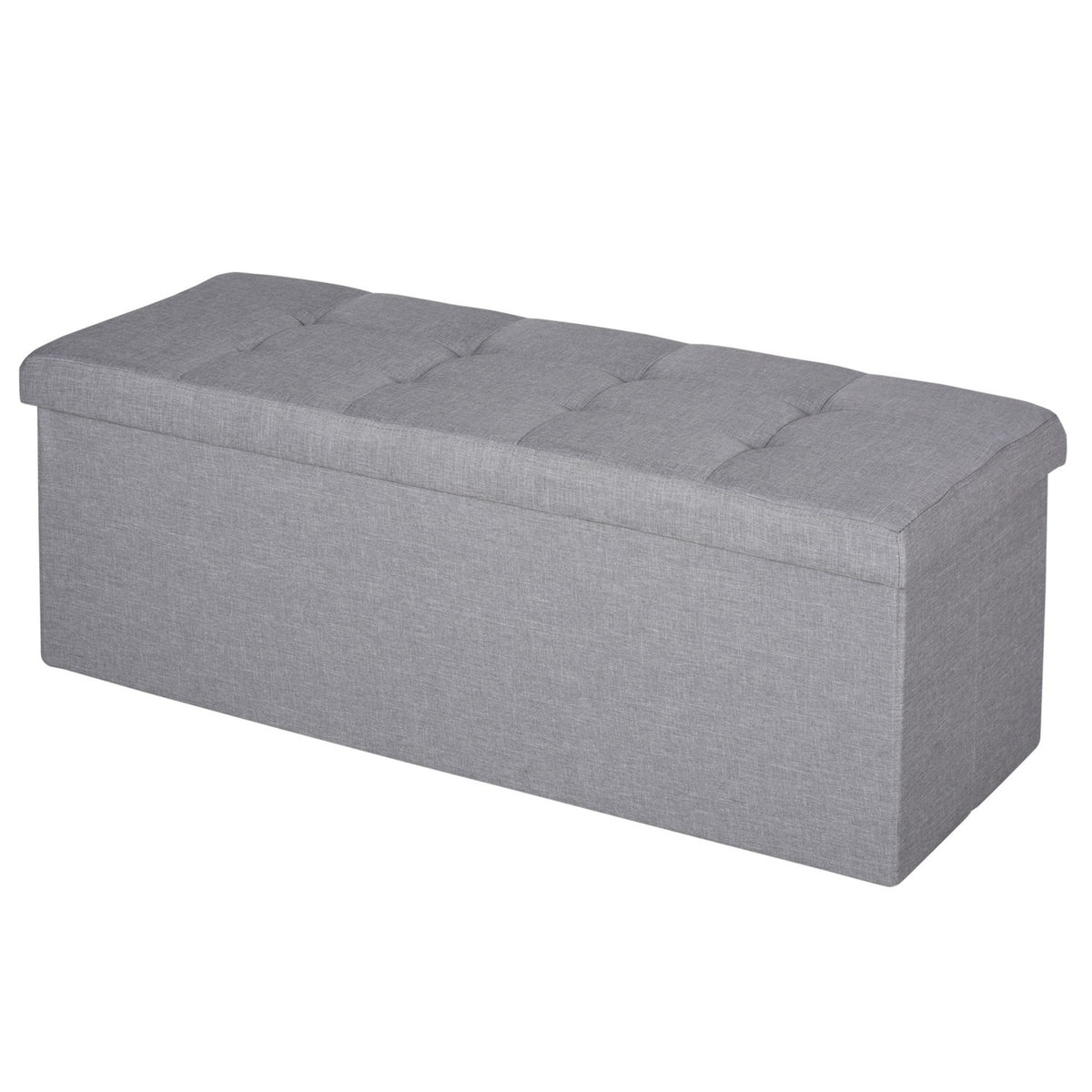 Bench Upholstered Bench With Storage Space And Divider, Foldable, Burlap, Gray, 110X38X38Cm