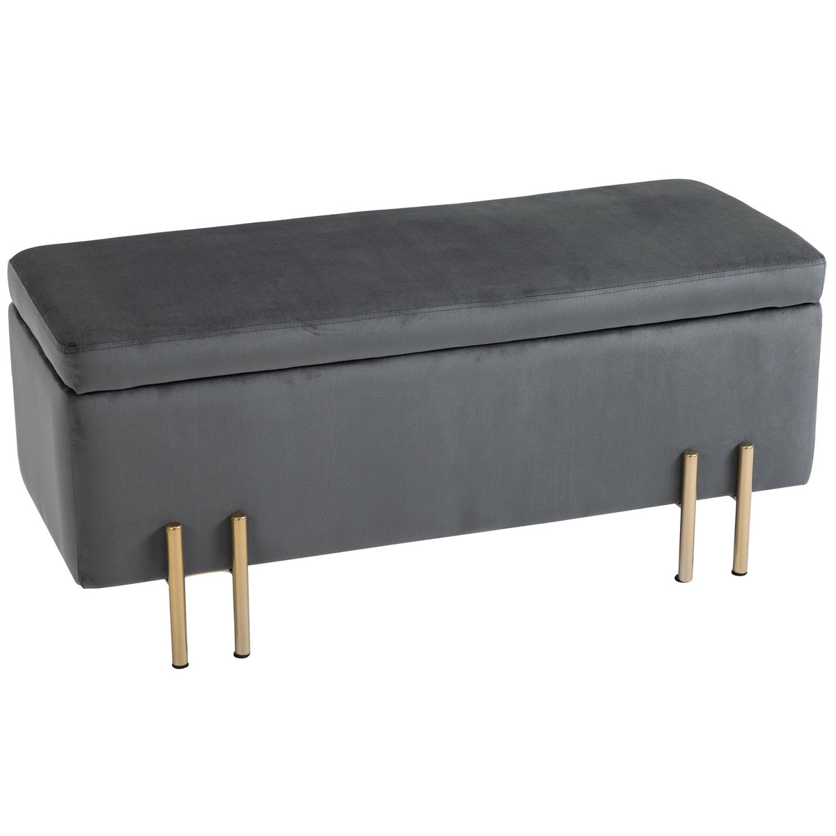 Bench Upholstered Bench With Storage Space, Chest Bench, Dark Gray, Fabric Metal Rubber Wood, 100X40X42Cm