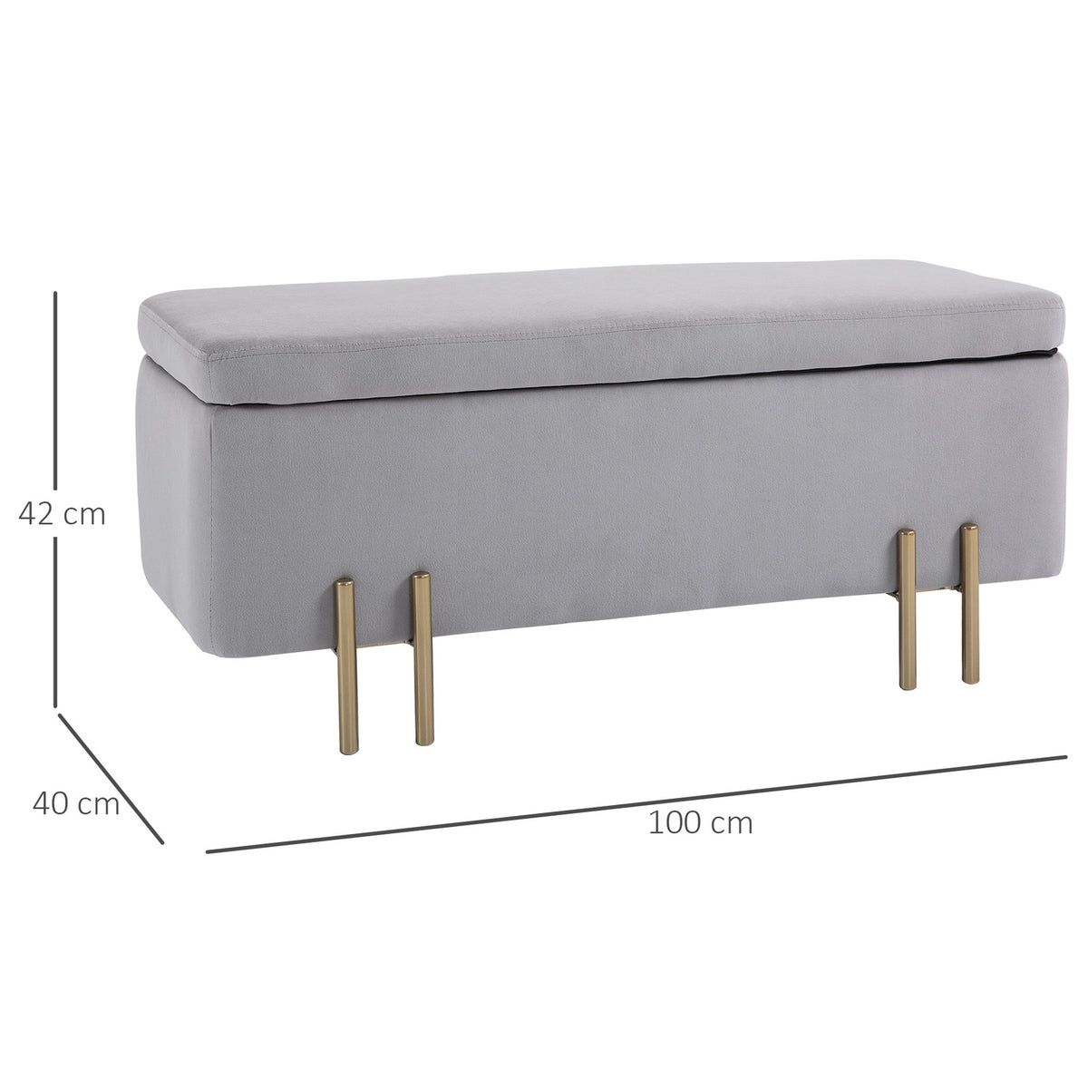 Bench Upholstered Bench With Storage Space, Chest Bench, Light Gray, Fabric Metal Foam, 100X40X42Cm