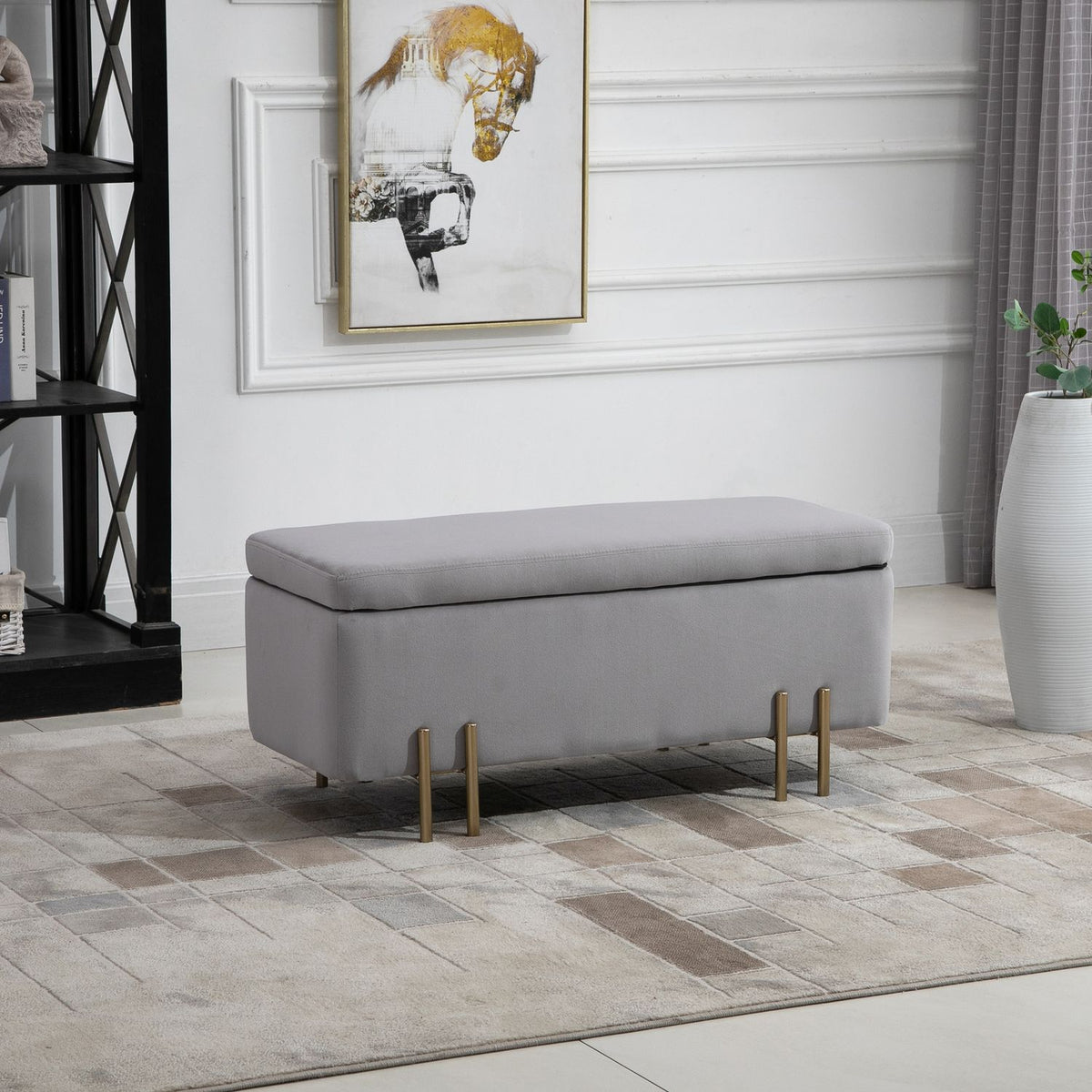 Bench Upholstered Bench With Storage Space, Chest Bench, Light Gray, Fabric Metal Foam, 100X40X42Cm