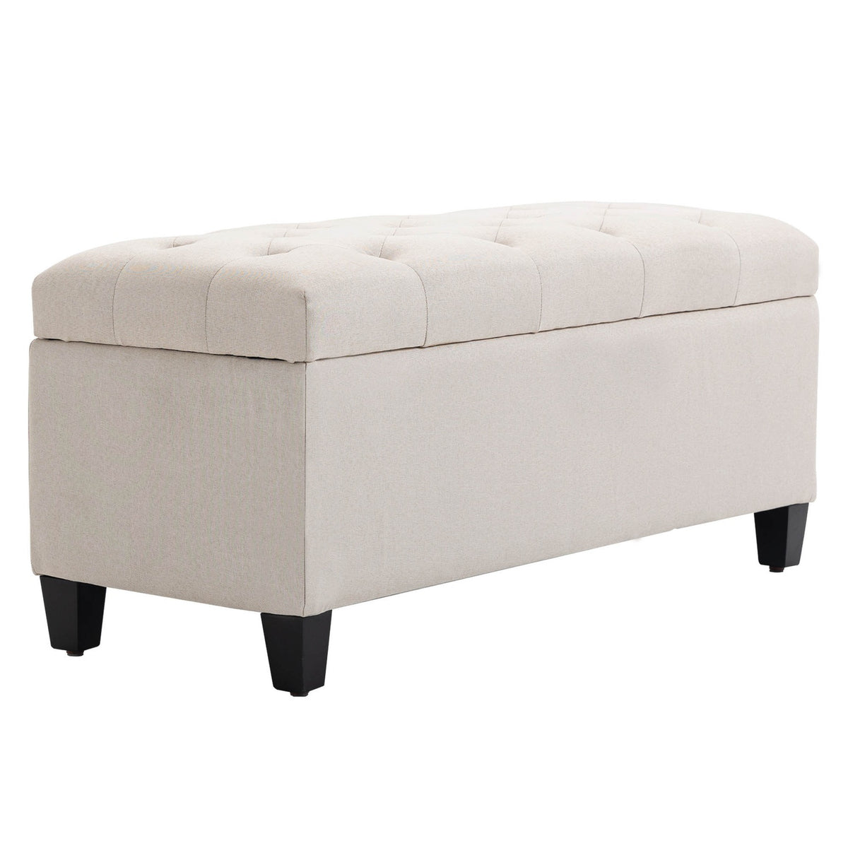 Bench Upholstered Bench With Storage Space, Chest Bench, Linen-Like Polyester, Rubber Wood, Cream White, 100 X 40 X 44 Cm