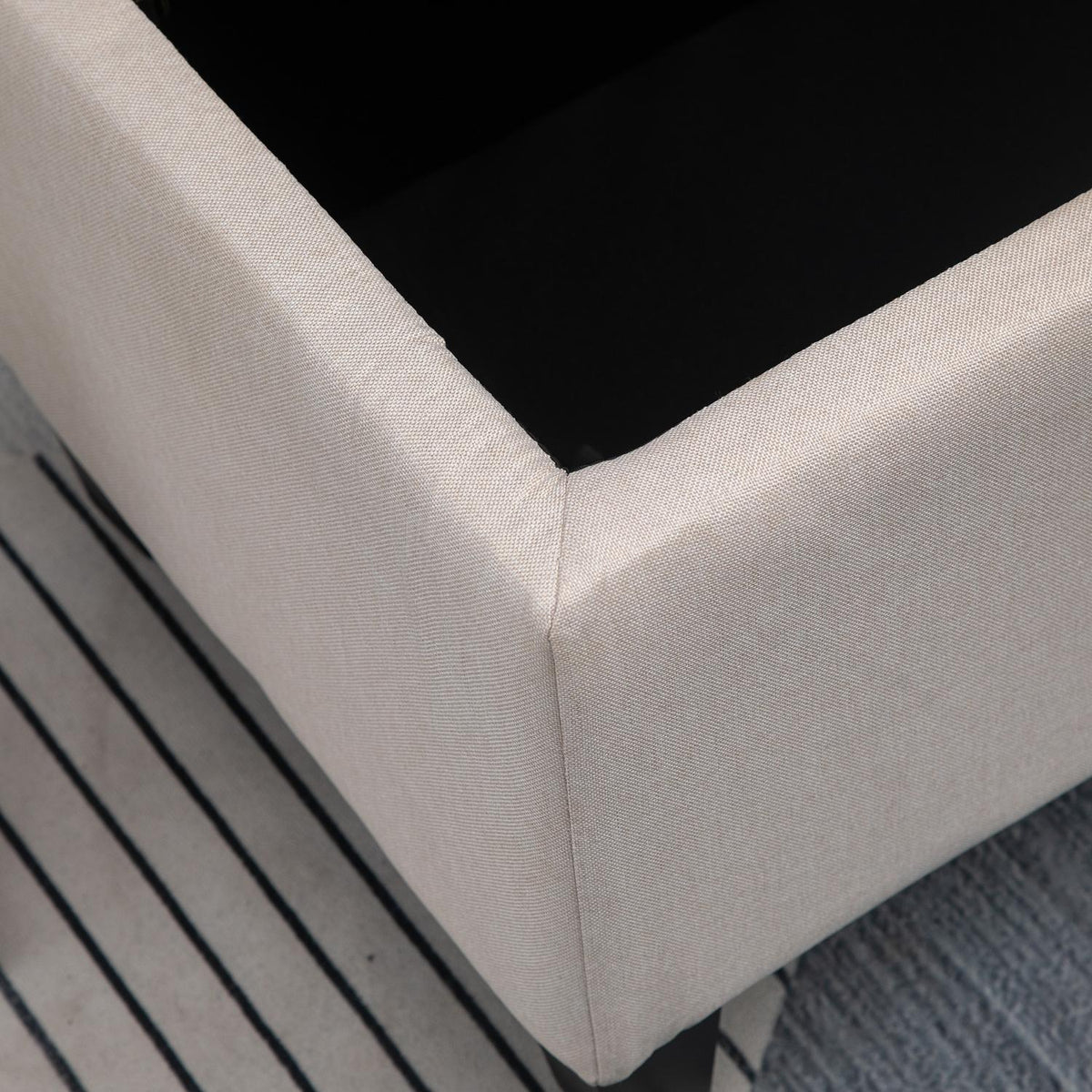 Bench Upholstered Bench With Storage Space, Chest Bench, Linen-Like Polyester, Rubber Wood, Cream White, 100 X 40 X 44 Cm