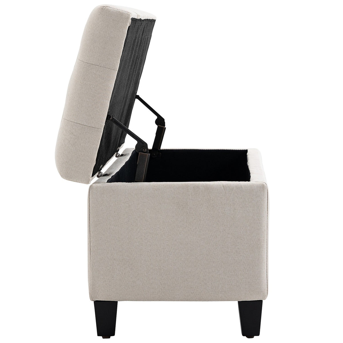 Bench Upholstered Bench With Storage Space, Chest Bench, Linen-Like Polyester, Rubber Wood, Cream White, 100 X 40 X 44 Cm