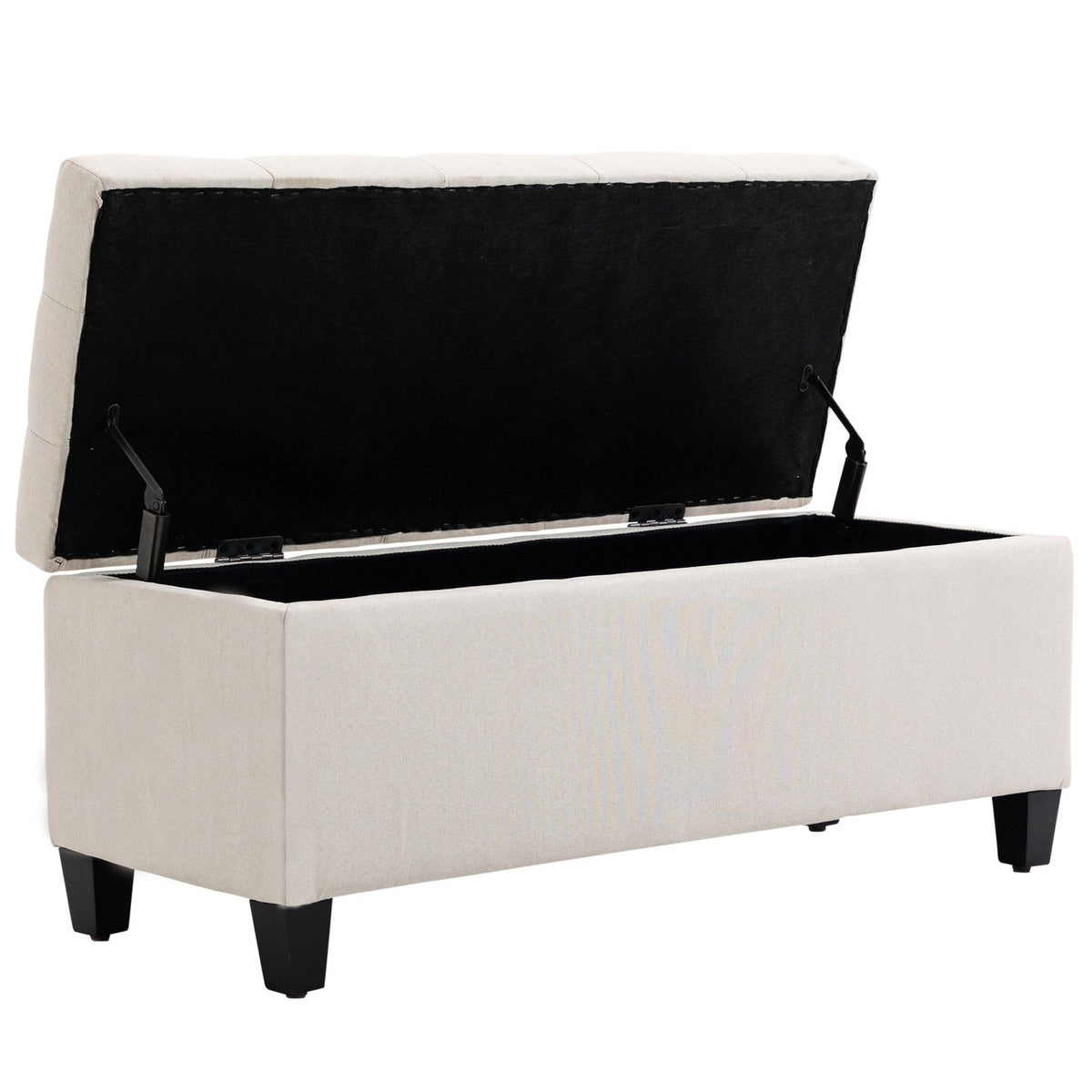 Bench Upholstered Bench With Storage Space, Chest Bench, Linen-Like Polyester, Rubber Wood, Cream White, 100 X 40 X 44 Cm