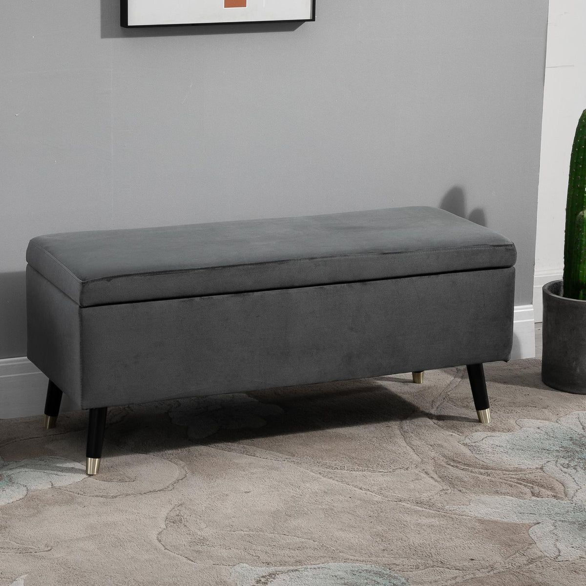 Bench, Upholstered Bench With Storage Space, Chest Bench, Metal, Foam, Rubber Wood, Charcoal Gray, 110 X 43 X 45 Cm
