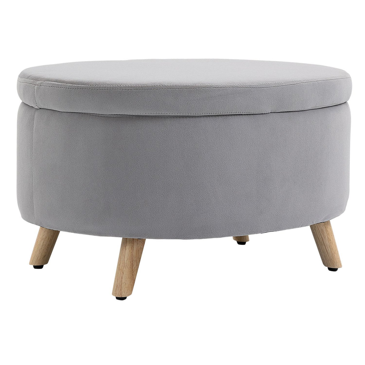 Bench Upholstered Bench with Storage Space Oval Shape Stool Hallway Bedroom Living Room Velvety Polyester Rubber Wood Light Gray 71 x 51.5 x 42 cm