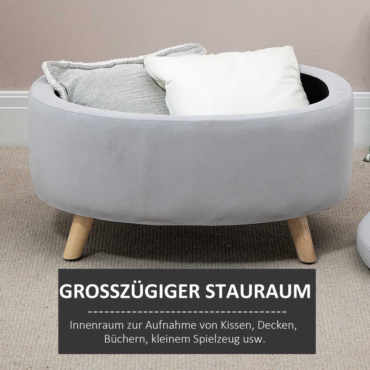 Bench Upholstered Bench with Storage Space Oval Shape Stool Hallway Bedroom Living Room Velvety Polyester Rubber Wood Light Gray 71 x 51.5 x 42 cm