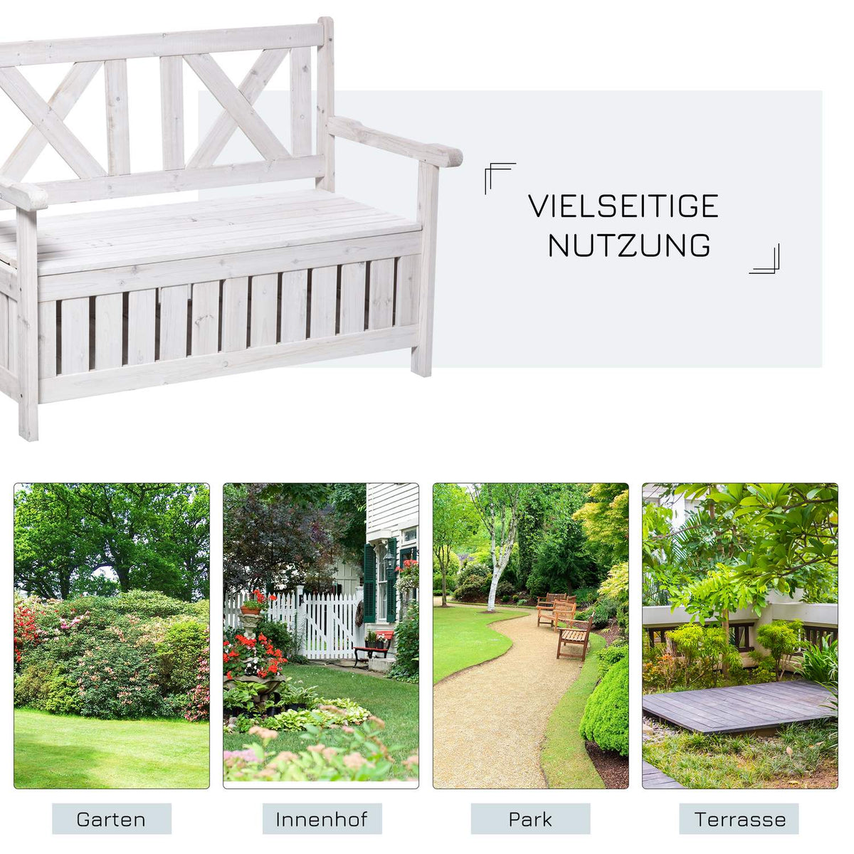 Bench With Storage Space 2-Seater Garden Chest Chest Bench Cushion Chest Storage White 115 X 61 X 85 Cm