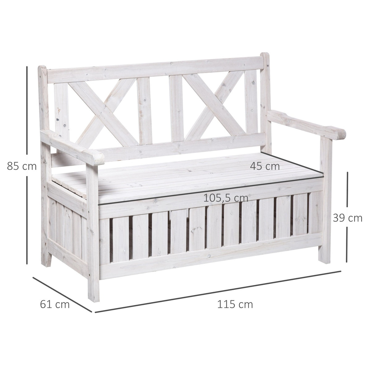 Bench With Storage Space 2-Seater Garden Chest Chest Bench Cushion Chest Storage White 115 X 61 X 85 Cm