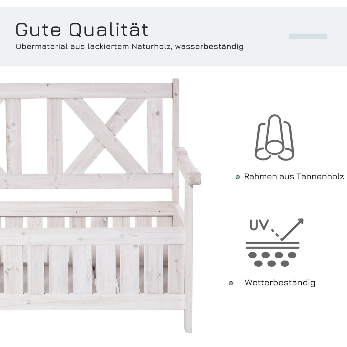 Bench With Storage Space 2-Seater Garden Chest Chest Bench Cushion Chest Storage White 115 X 61 X 85 Cm
