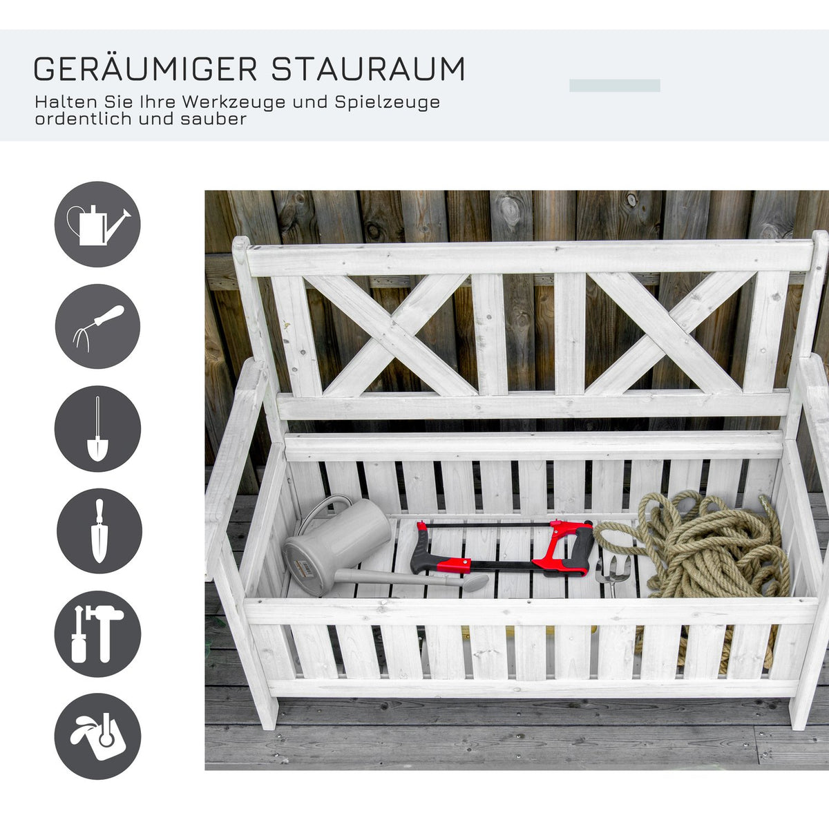 Bench With Storage Space 2-Seater Garden Chest Chest Bench Cushion Chest Storage White 115 X 61 X 85 Cm