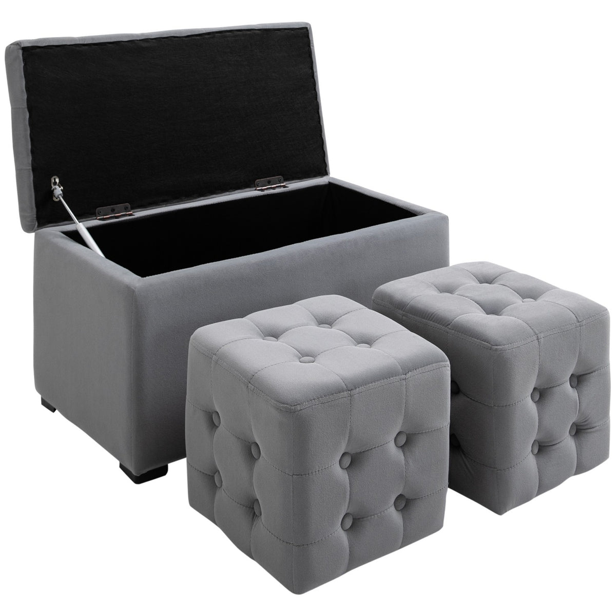 Bench With Storage Space 2 X Stools, Upholstered Seat Chest, Foldable, Up To 130Kg, 75X40X42Cm