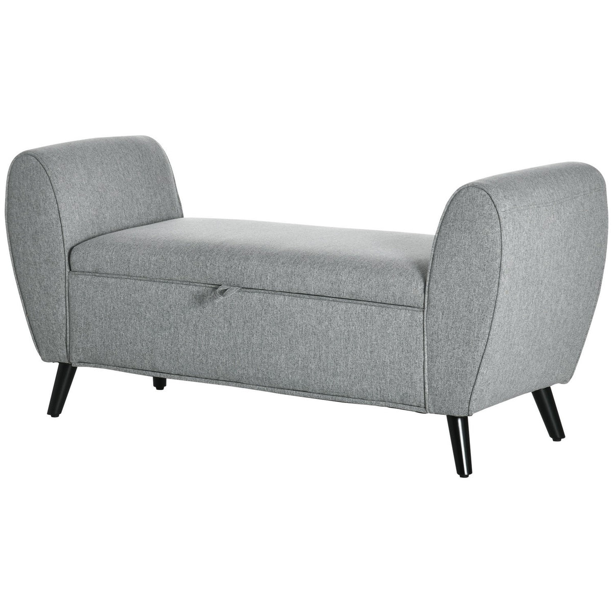 Bench With Storage Space, Bed Bench, Upholstered Bench With Linen Look, Chest Bench With Armrest, Storage Box, Light Gray