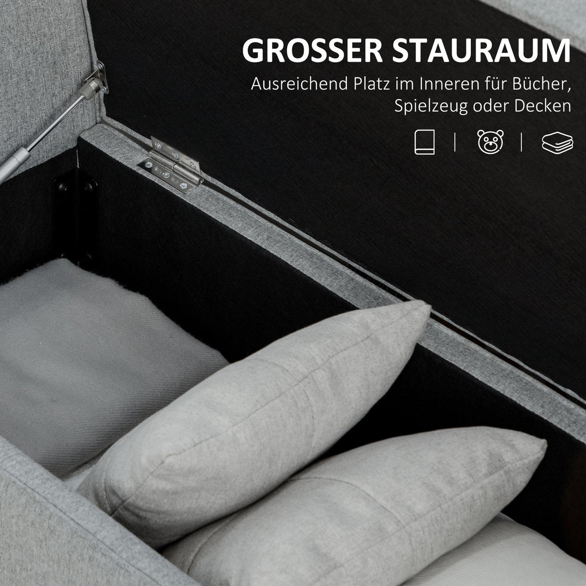 Bench With Storage Space, Bed Bench, Upholstered Bench With Linen Look, Chest Bench With Armrest, Storage Box, Light Gray